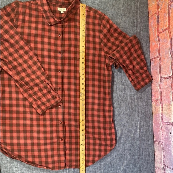 Garnet Hill Size 16 Red Plaid Organic Cotton Button-Up Shirt Women’s Top - Picture 10 of 11